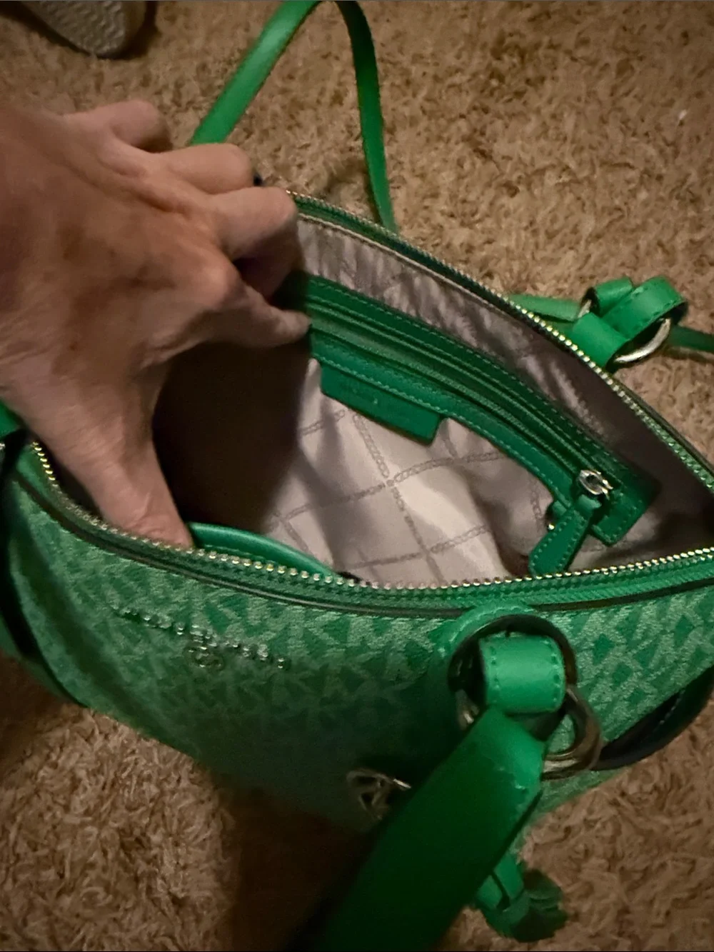 Michael Kors Green Signature Canvas Tote with Tassel Charm w/matching card hold